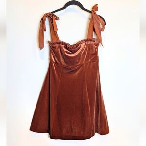 Danielle Bernstein Brown Velvet Tie Strap Holiday Party Mini Dress Size Small